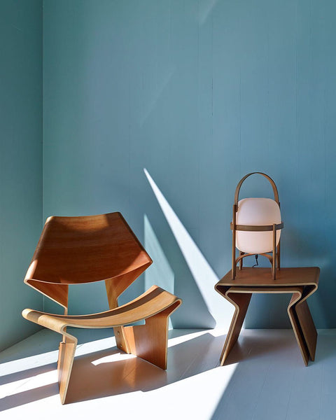 Lantern Table Lamp with Wooden Cage and Glass Shade
