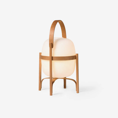 Lantern Table Lamp with Wooden Cage and Glass Shade