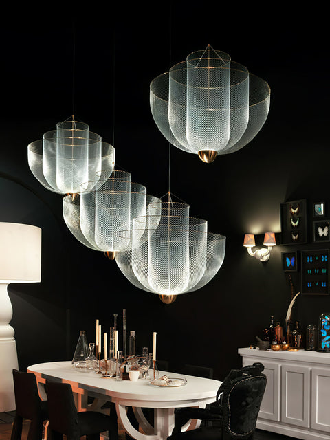 Pendant Light with Tiered Steel Mesh Shade and Integrated LED