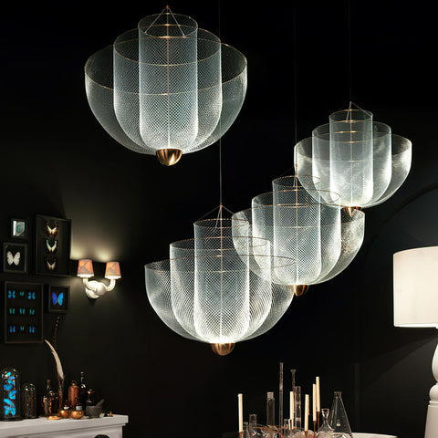 Pendant Light with Tiered Steel Mesh Shade and Integrated LED