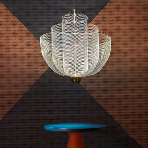 Pendant Light with Tiered Steel Mesh Shade and Integrated LED