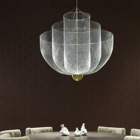 Pendant Light with Tiered Steel Mesh Shade and Integrated LED