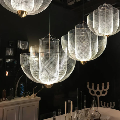 Pendant Light with Tiered Steel Mesh Shade and Integrated LED