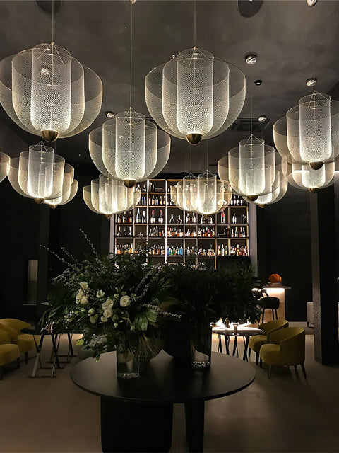 Pendant Light with Tiered Steel Mesh Shade and Integrated LED