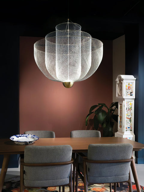 Pendant Light with Tiered Steel Mesh Shade and Integrated LED