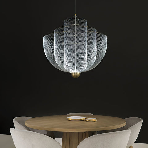 Pendant Light with Tiered Steel Mesh Shade and Integrated LED