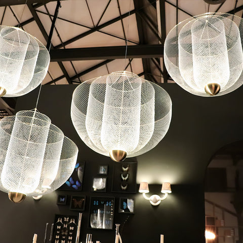 Pendant Light with Tiered Steel Mesh Shade and Integrated LED