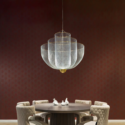 Pendant Light with Tiered Steel Mesh Shade and Integrated LED