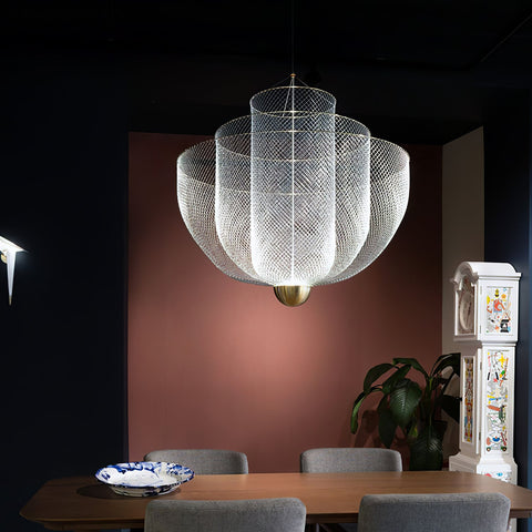 Pendant Light with Tiered Steel Mesh Shade and Integrated LED