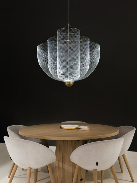 Pendant Light with Tiered Steel Mesh Shade and Integrated LED
