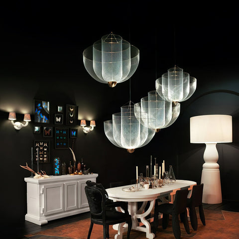 Pendant Light with Tiered Steel Mesh Shade and Integrated LED