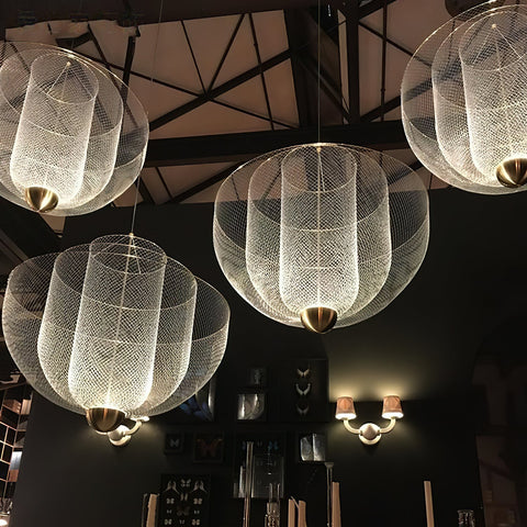 Pendant Light with Tiered Steel Mesh Shade and Integrated LED