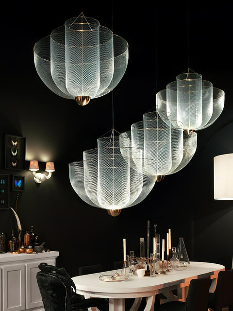 Pendant Light with Tiered Steel Mesh Shade and Integrated LED