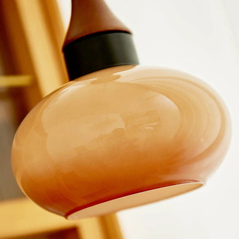 Glass Dome Pendant Light with Wood Accent
