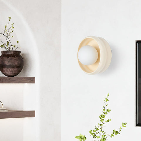 Round Ceramic Wall Sconce with E27 Bulb Socket and Minimalist Design