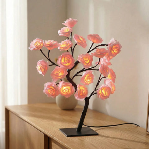 LED Rose Tree Lamp with USB Power and Sculpted Flower Lights