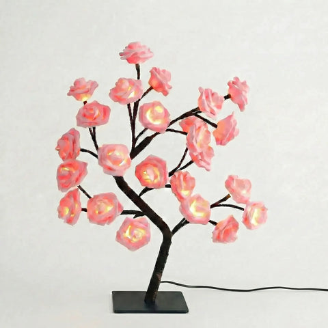 LED Rose Tree Lamp with USB Power and Sculpted Flower Lights