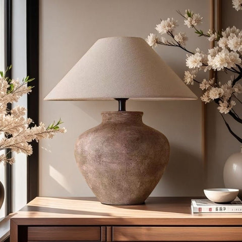 Rustic Ceramic Table Lamp Wabi-Sabi Minimalist Style Nightstand or