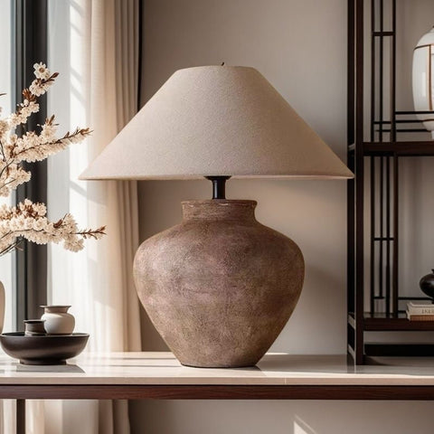 Rustic Ceramic Table Lamp Wabi-Sabi Minimalist Style Nightstand or