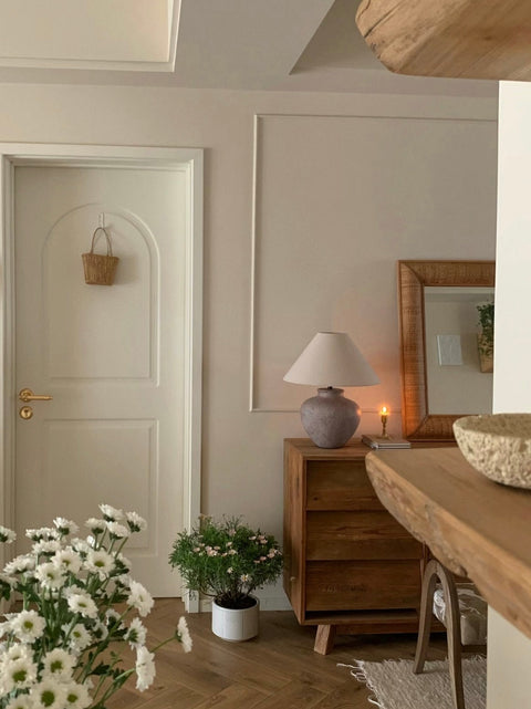 Rustic Ceramic Table Lamp Wabi-Sabi Minimalist Style Nightstand or