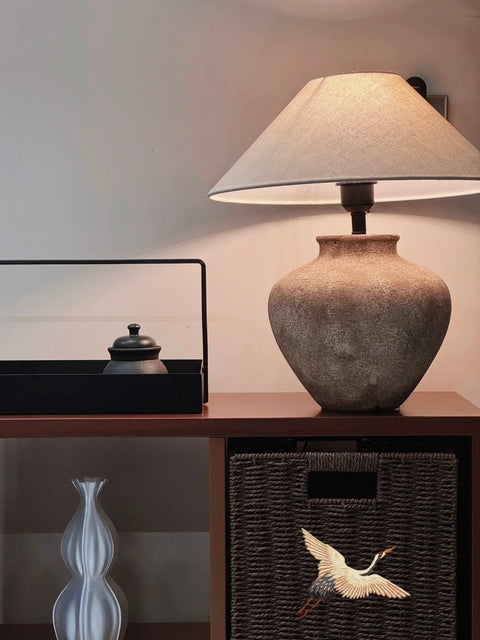 Rustic Ceramic Table Lamp Wabi-Sabi Minimalist Style Nightstand or