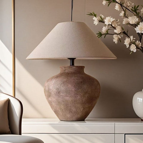 Rustic Ceramic Table Lamp Wabi-Sabi Minimalist Style Nightstand or