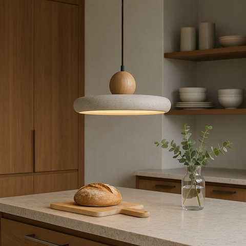 Travertine and Wood Pendant Light