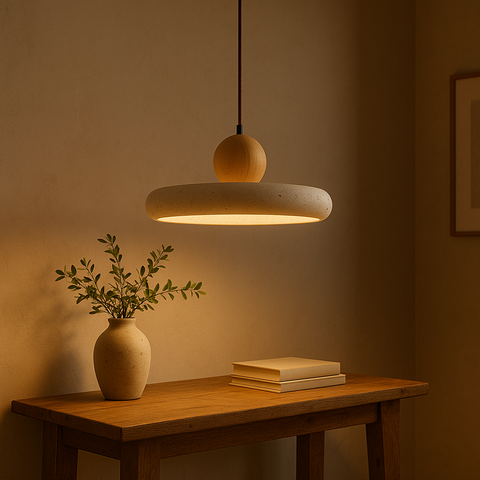 Travertine and Wood Pendant Light