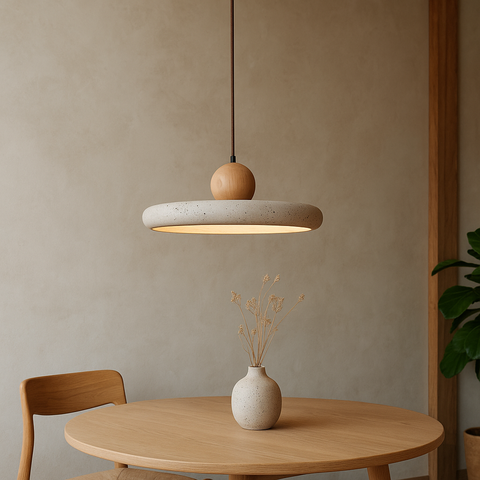 Travertine and Wood Pendant Light
