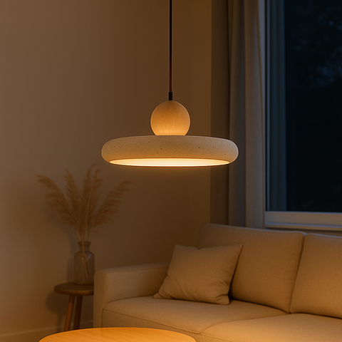 Travertine and Wood Pendant Light