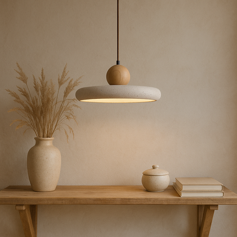 Travertine and Wood Pendant Light