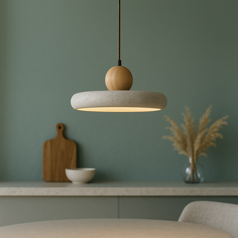 Travertine and Wood Pendant Light