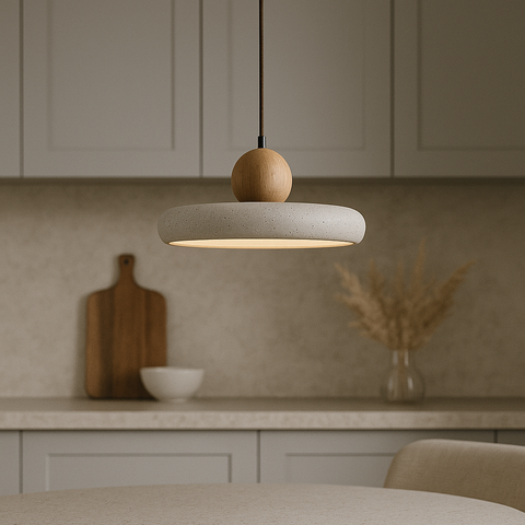Travertine and Wood Pendant Light