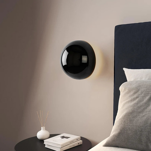 Round Glass and Iron LED Wall Lamp with Modern Design and Two Size Options