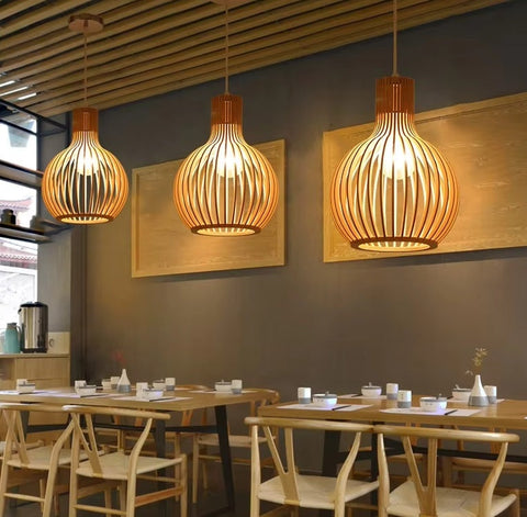 Wood Slat Pendant Light with Adjustable Suspension for Modern Interiors