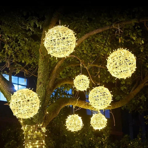 LED Hanging Ball Light with Woven Shade for Indoor and Outdoor Use