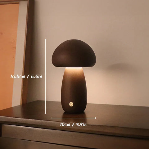 Mushroom-Shaped Wooden Table Lamp with Adjustable Brightness and USB Power