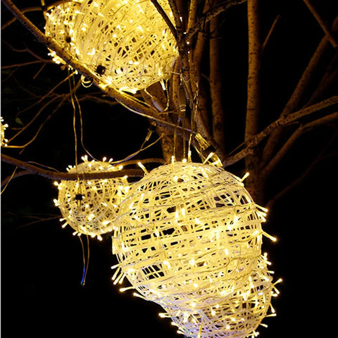 LED Hanging Ball Light with Woven Shade for Indoor and Outdoor Use