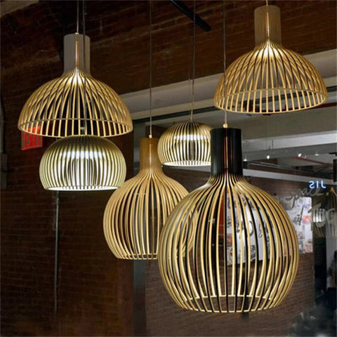 Wood Slat Pendant Light with Adjustable Suspension for Modern Interiors