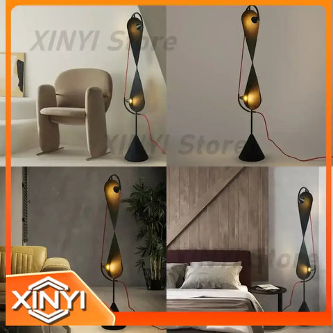 Retro Sailboat Floor Lamp with Sculptural Fabric Shade