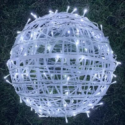 LED Hanging Ball Light with Woven Shade for Indoor and Outdoor Use