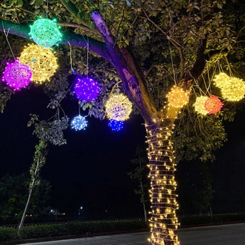 LED Hanging Ball Light with Woven Shade for Indoor and Outdoor Use