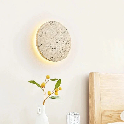 Wall Light with Round Travertine Shade
