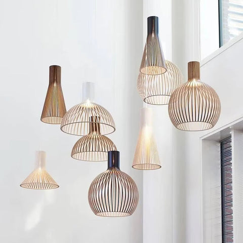 Wood Slat Pendant Light with Adjustable Suspension for Modern Interiors