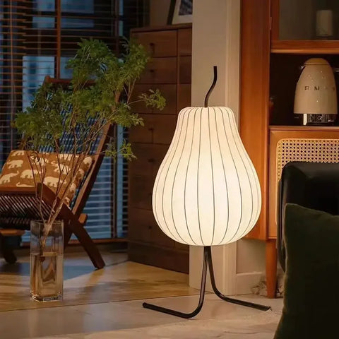 Japanese-style Silk Floor Lamp with Pear-shaped Shade