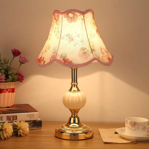Floral Fabric Shade Table Lamp with Glass and Iron Base
