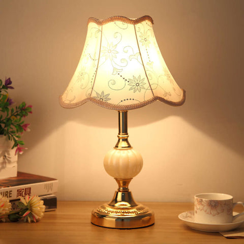 Floral Fabric Shade Table Lamp with Glass and Iron Base