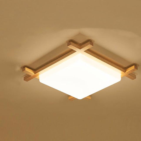 Square Wood LED Ceiling Light with Japanese Tatami Design