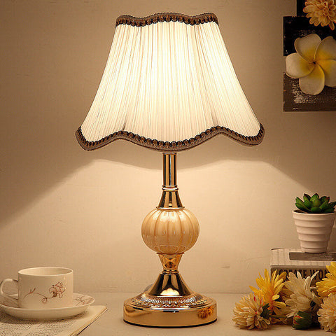 Floral Fabric Shade Table Lamp with Glass and Iron Base