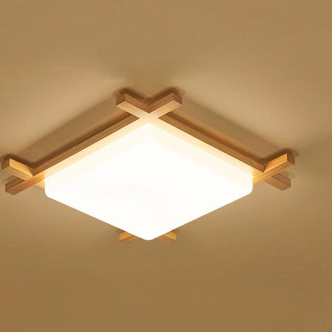 Square Wood LED Ceiling Light with Japanese Tatami Design